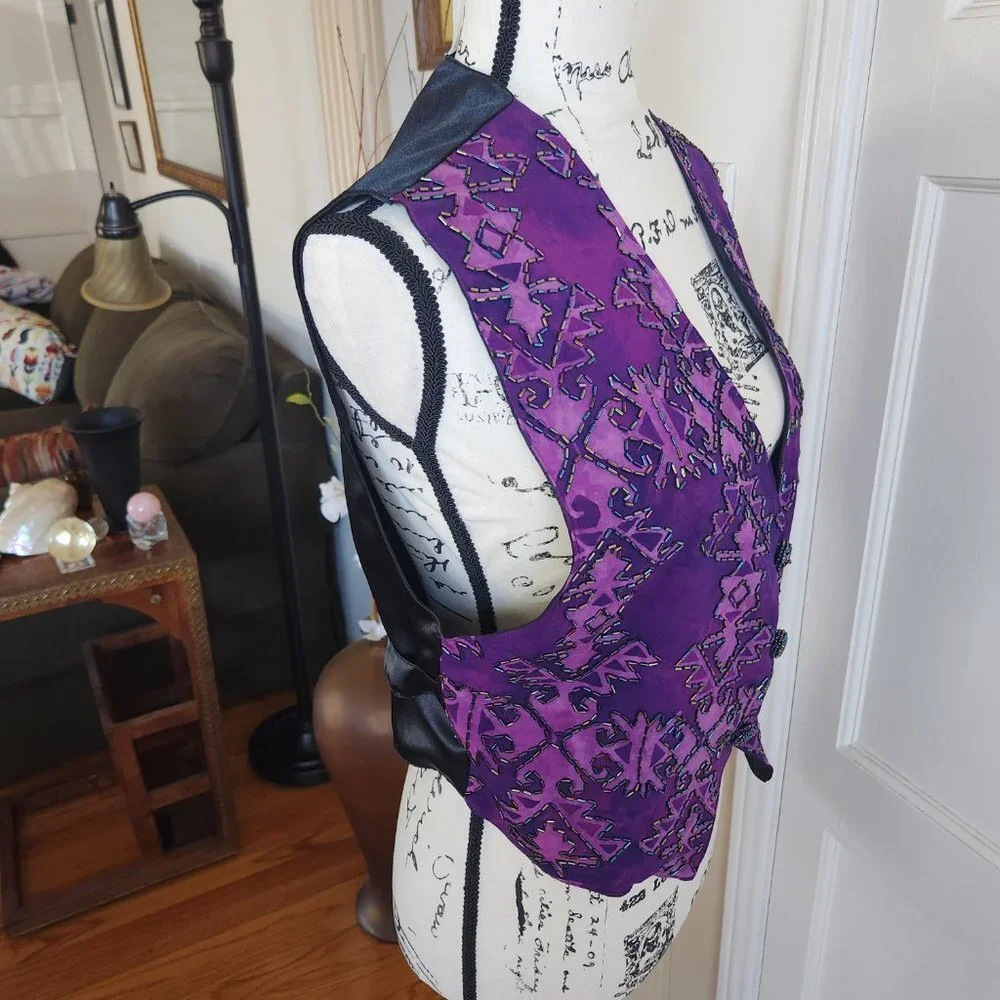 Purple Beaded Boho Vest Vintage Sz S/M